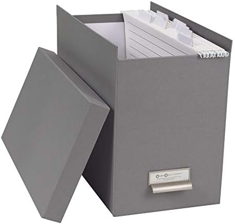 Bigso John Fiberboard Label Frame Desktop File Storage Box - Document Organizer for Important Paperwork - Durable Hanging File Box with a Lid & Metal Label Window - 7.36 x 13.38 x 10.51 in - Grey - Image 5