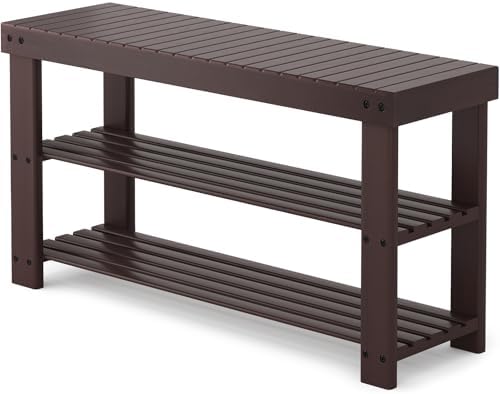 Sweetcrispy 3-Tier Shoe Rack Bench for Entryway, 35 Inches, Brown by Sweetcrispy