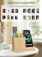 Bamboo Pen Holder for Desk with Wireless Charger, Desktop Organizer - Image 3