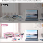 EasyPAG Desk Organizers and Accessories 5 Pieces Office Supplies Set - 2 Tier Paper Tray, Pencil Organizer for Desk, Mail Sorter Countertop, Business Card Holder and Sticky Note Holder, Pink - Image 5