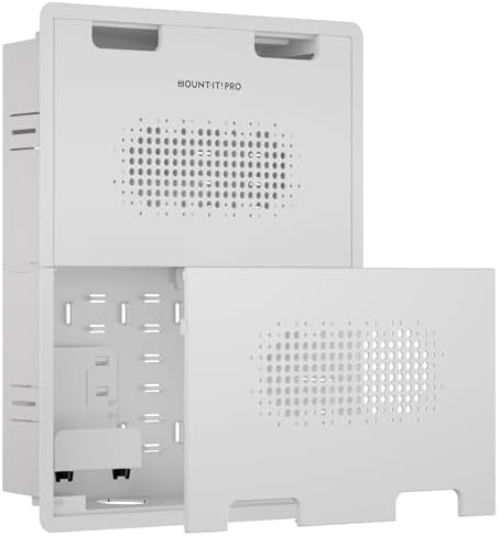 Mount-It! PRO 17" Recessed TV Box, in-Wall Media Enclosure with 4 Outlet Knockouts, Large Ventilated Box for Home Theater Equipment, Router, Cable, Samsung One Connect, WiFi Transparent AV Storage by Mount-It