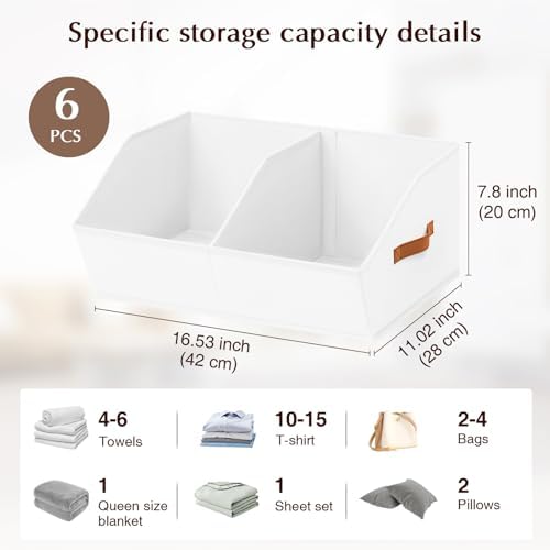 Homsorout Closet Organizers and Storage Bins - 6 Pack Collapsible Divided Trapezoidal Cube Storage Bins Baskets with Orange Handle for Organizing Clothes Blankets, Toys, Books, Towels(White) - Image 2
