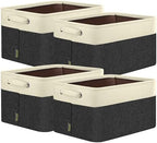 BALEINE 4 Pack Fabric Closet Storage Bins for Shelves, Linen Closet Organizers and Storage, Decorative Baskets for Organizing, Shelf, Clothes, Home, Office (Black, 12"x8"x8") by BALEINE