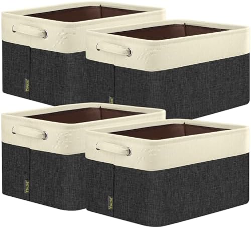 BALEINE 4 Pack Fabric Closet Storage Bins for Shelves, Linen Closet Organizers and Storage, Decorative Baskets for Organizing, Shelf, Clothes, Home, Office (Black, 12"x8"x8") by BALEINE