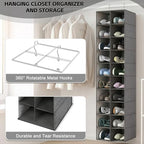 20 Section Hanging Shoe Organizer for Closet, Hanging Closet Organizer and Storage Space-Saving Foldable Clothes Shelf with Sturdy Hooks for Wardrobe, Dorm, Bedroom, Rv, Grey - Image 4