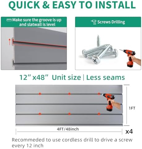 FRAYSCENT Slat Wall Paneling Garage Slat Wall Storage Systems Slatwall Panels Power Tool Organizer Wall Mount, PVC Garage Storage & Organization Products Slate Board (Grey, 4ft x 4ft) - Image 5