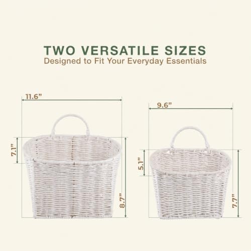 84ECO Set of 2 White Woven Paper Rope Hanging Baskets for Organizing, Front Door, Mail, Flowers - Image 7