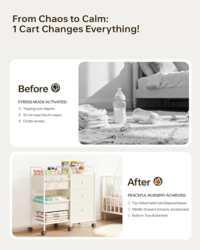 2in1 Baby Diaper Caddy Organizer and Storage Cart with Dividers and Drawers - Image 4
