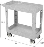Large Garage Plastic Utility Cart, Heavy Duty 2 Shelf Tool Cart Service Cart Rolling Push Carts with Ergonomic Handle 5" Swivel Casters. - Image 2