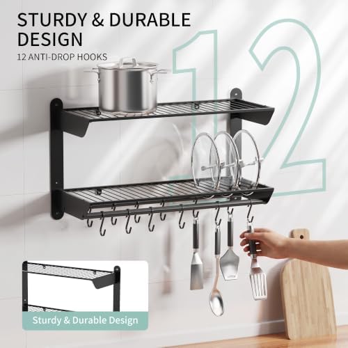 SUNTECH 31 Inch Pot Rack Wall Mounted, 2-Tier Wall Organizer for Pans, Pot - Image 3