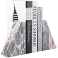 Koville Marble Bookends for Shelves, Large Bookends for Heavy Books, Natural Stone Book Stopper for Books CD Movies, Aesthetic Decorative Book Ends (Grey&Pink) by Koville