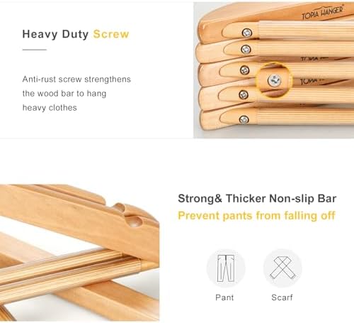 TOPIA Premium Wooden Hangers with Extra Thick Hook and Non Slip Pants Bar, Luxury Suit Hangers for Closet with Notches for Shirts - 16 Pack - CT01N - Image 5