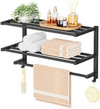 HOOBRO 23.8" Towel Rack for Bathroom, 3 Tier Towel Shelf with Tower Bars, Bathroom Storage Organizer for Towels and Toiletries, Towel Holder Wall Mounted with 2 Hooks, Black BK08LB01 by HOOBRO