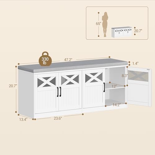 Hzuaneri 47.2" Shoe Storage Bench with 4 Barn Doors & Padded Seat Cushion - Image 2