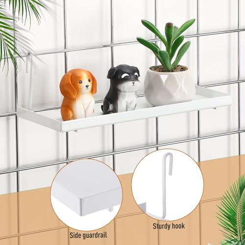 Yaocom 4 Pcs Gridwall Shelf Hooks Rack and Hanging Shelf for Wire Grid Panel Grid Panel Accessories Metal wall Shelves for Home Garage Retail (White) - Image 4