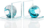 Arikyrist 1 Pair Crystal Bookends for Heavy Books with Dark Green Wave Ball by Arikyrist