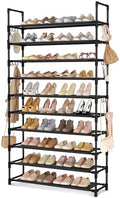 LANTEFUL Tall Shoe Rack 10 Tier Shoe Organizer Large Shoe Shelf with 18 Hooks Storage for 50 Pair, Stackable Vertical Shoe Rack Organizer for Closet, Entryway, Bedroom by LANTEFULforTidyingHouse