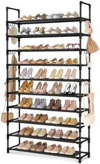 LANTEFUL Tall Shoe Rack 10 Tier Shoe Organizer Large Shoe Shelf with 18 Hooks Storage for 50 Pair, Stackable Vertical Shoe Rack Organizer for Closet, Entryway, Bedroom by LANTEFULforTidyingHouse