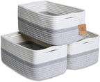 NaturalCozy 13.5”x8.5”x5.5” Storage Baskets for Shelves 3 Pack | Cotton Rope Woven Small Baskets for Organizing | Small Storage Bins for Nursery, Bathroom, Closet, Cube Shelf, Decorative, Gift by NaturalCozy