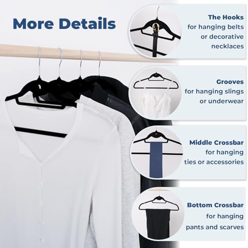 Black Velvet Hangers, Stackable Hanger with Non Slip Felt Fabric - Image 5