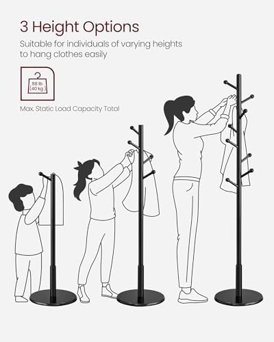 VASAGLE Solid Wood Coat Rack, Free Standing, 8 Hooks, 3 Height Options - Image 5