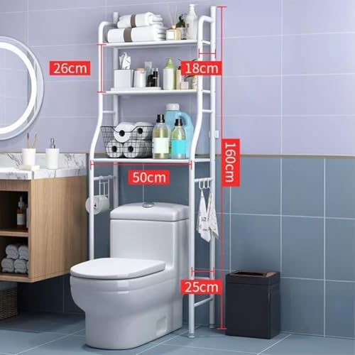 3-Tier Over The Toilet Rack,Bathroom Organizer Shelf,Freestanding Space Saver for Restroom,Laundry,Balcony,Stainless Steel Bathroom Shelf Above Toilet,Sturdy,Waterproof,White - Image 2
