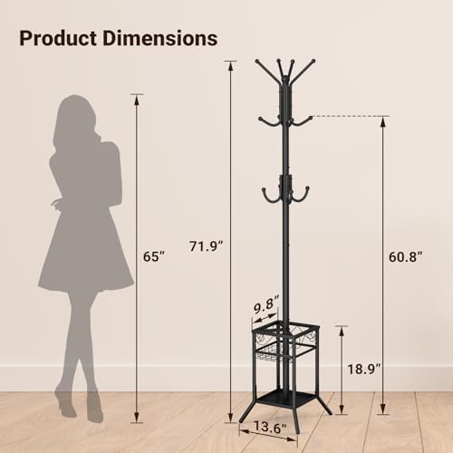 ELYKEN Coat Rack Freestanding, Metal Coat Rack with Umbrella Holder - Image 3
