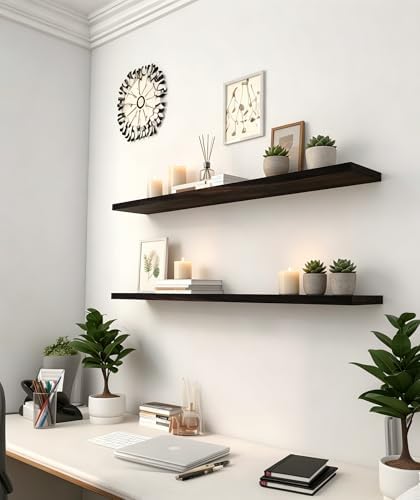 36 Inch Rustic Wood Floating Shelves Farmhouse Wooden Wall Shelves for Bathroom Bedroom Living Room Kitchen Office Set of 4 Brown - Image 6