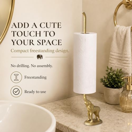 WallCharmers Gold Elephant Paper Towel Holder & Metal Toilet Paper Stand - Image 4
