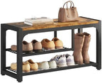 HOMEFORT Shoe Bench,3 Tiers Shoe Rack Bench,31.5" Shoe Storage Bench for Entryway, Retro Industrial Entry Bench with Mesh Shelves and Boot Storage,for Front Door Entrance, Rustic Brown by HOMEFORT