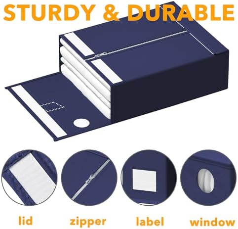 SpaceAid 3 Pack Bed Sheet Organizers and Storage, Foldable Sheet Organizer for Linen Closet, Sheets Set Folder Keeper with Window XL (Queen & King Size) Bedding Container (Navy Blue, 3 Pack) - Image 6