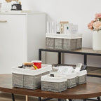 Vagusicc Wicker Storage Basket, Hand-Woven Paper Rope Wicker Baskets, Rectangular Small Wicke Baskets for Organizing, Cube Storage Bins for Closet/Clothes/Dresser, Grey, 5-Pack - Image 5