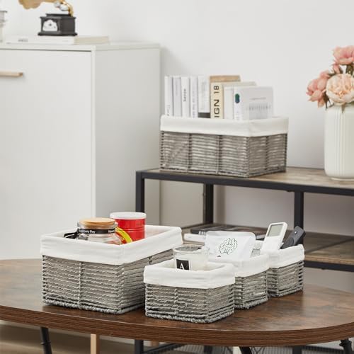 Vagusicc Wicker Storage Basket, Hand-Woven Paper Rope Wicker Baskets, Rectangular Small Wicke Baskets for Organizing, Cube Storage Bins for Closet/Clothes/Dresser, Grey, 5-Pack - Image 5