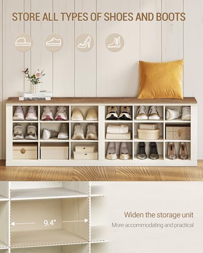 Hzuaneri Shoe Storage Bench, 18-Cubby Shoe Rack Bench, Widened Compartments - Image 4
