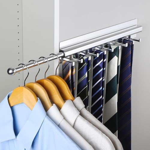 BaiNong Adhesive Valet Rod for Closets Pull Out 16.5" Silver with 10 Hooks by BaiNong