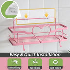 Pink Shower Caddy with 4 Removable Hooks, 2 Pack Sweet Heart Shower Shelves,No Drilling Adhesive Organizer Shelf for Bathroom Shower,Kitchen,Bedroom - Image 5