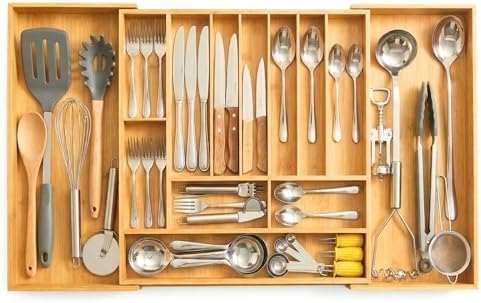 18.5"-33" Expandable Bamboo Silverware Utensil Drawer Organizer by Unknown