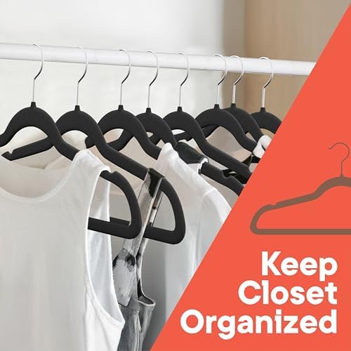 Black Velvet Hangers 60 Pack – 360° Swivel Hook, Non-Slip and Space Saving Hangers, Heavy-Duty 11 lbs Weight Capacity - Smooth Velvet Finish for Crease-Free Clothes and Effortless Closet Organization - Image 3