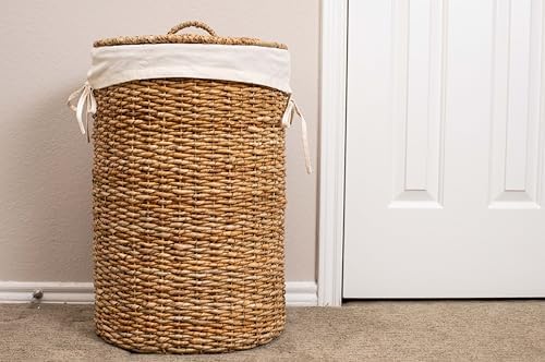 BIRDROCK HOME Round Laundry Hamper with Lid and Liner, Natural, 14.5”x26.5” - Image 6