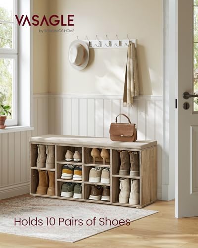 VASAGLE Shoe Bench with Cushion, 10 Compartments, 11.8 x 40.9 x 18.9 Inches - Image 3