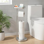 theaoo Toilet Paper Holder Stand with Shelf, Flushable Wipes Dispenser, Free Standing Toilet Tissue Roll Storage Rack Organizer for Bathroom (Silver, Free Standing - with Storage) - Image 5