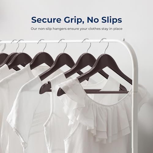 SereneLife 20 Brown Wooden Hangers Non-Slip Heavy Duty Suit and Coat Hanger Set with Chrome 360° Swivel Hooks Notches and Pants Bar Design for Closet Organization Clothes Durable 10 lb Capacity - Image 3