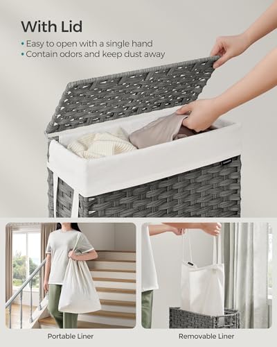 SONGMICS Laundry Hamper with Lid, 14.5 Gal (55 L) Synthetic Rattan,Foldable - Image 3
