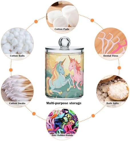 Qtip Holder Dispenser for Cotton Ball, Cotton Swab, Cotton Round Pads Clear Plastic Apothecary Blue Pink Unicorn Jar Set for Bathroom Canister Storage Organization, Vanity Makeup Organizer - Image 4