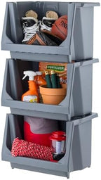 IRIS USA 3-Pack Large Open Front Storage Bins, Gray by IRISUSA