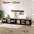 Rattan Narrow Entryway Bench with Shoe Storage, 4 Drawers & Coat Rack, Mid-Century Modern Wood Shoe Cabinet with Seat Cushion for Foyer/Hallway (Black) - Image 6