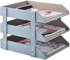 Leather Desk Organize Holder,3-Layer Stackable Letter Tray,Used to Store documents,Folders,Stationery,Magazines,Paper,and Other Home Office Supplies,Desk File Rack (Grey) by RHCSZ