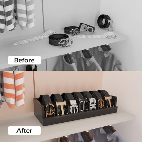 Belt Organizer for Drawer - Bamboo Belt Storage Organizer | Belt Rack for Closet Wall Mount Men Women Tie Sock Bra Scarf Ribbon (Black, 7 Grids) - Image 4