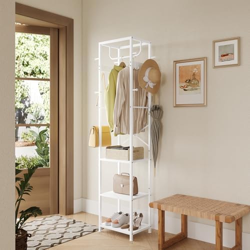 ELYKEN Coat Rack Freestanding, Hall Tree with 3 Shelves and 12 Hooks, White - Image 5