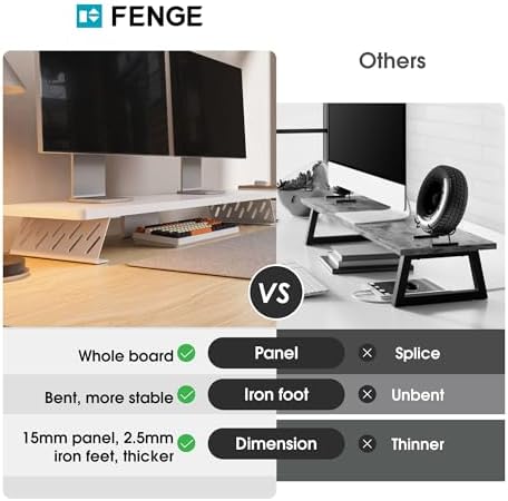 Fenge Monitor Stand Riser, Wooden & Metal Desk Shelf Organizer, White - Image 3